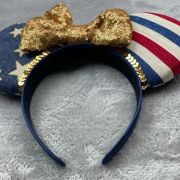 Disney American Flag Sequin Custom Made Minnie Ears Headband Adult Size - Picture 2 of 6